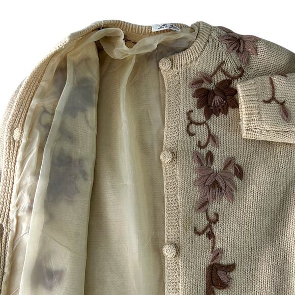 SOLD SOLD 1960s Wool Embroidered Long Cardigan Sweater Granny Boho Cottage SM - Picture 12 of 15
